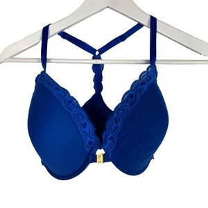Natori Royal Blue Lace-Trim Front-Close T-Shirt Bra